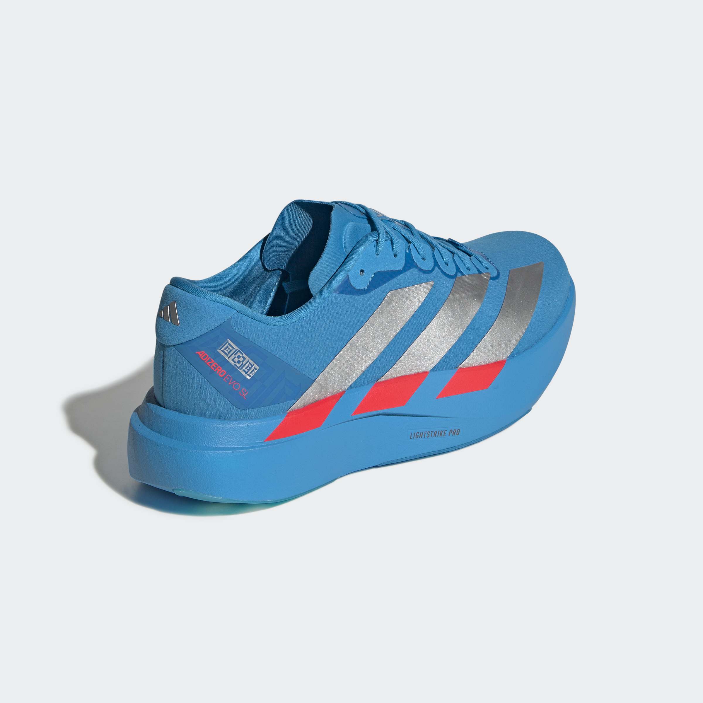 adidas Adizero Evo SL Woven | Solar Blue / Silver Metallic / Lucid Red | Mens - Ekiden Sports