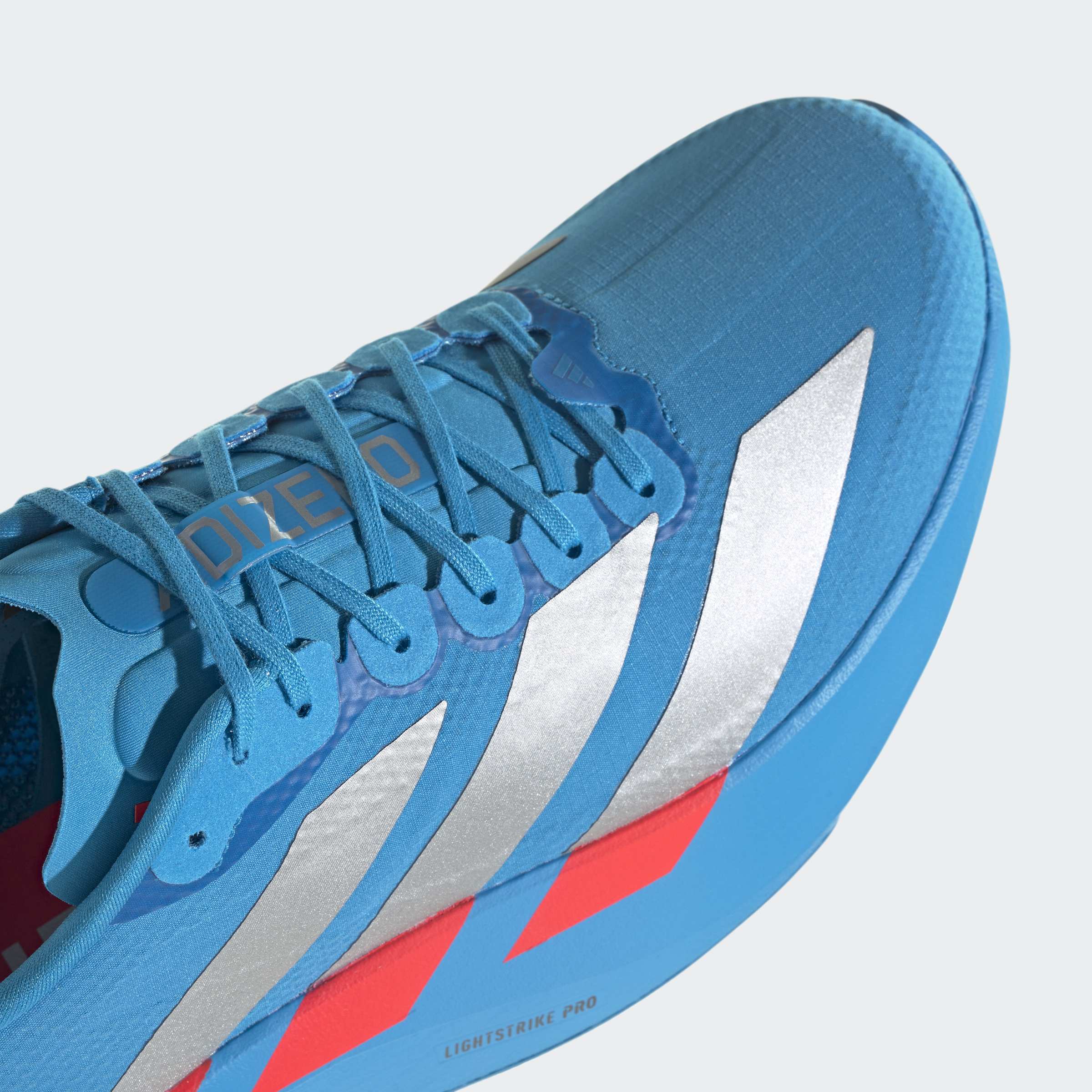 adidas Adizero Evo SL Woven | Solar Blue / Silver Metallic / Lucid Red | Mens - Ekiden Sports
