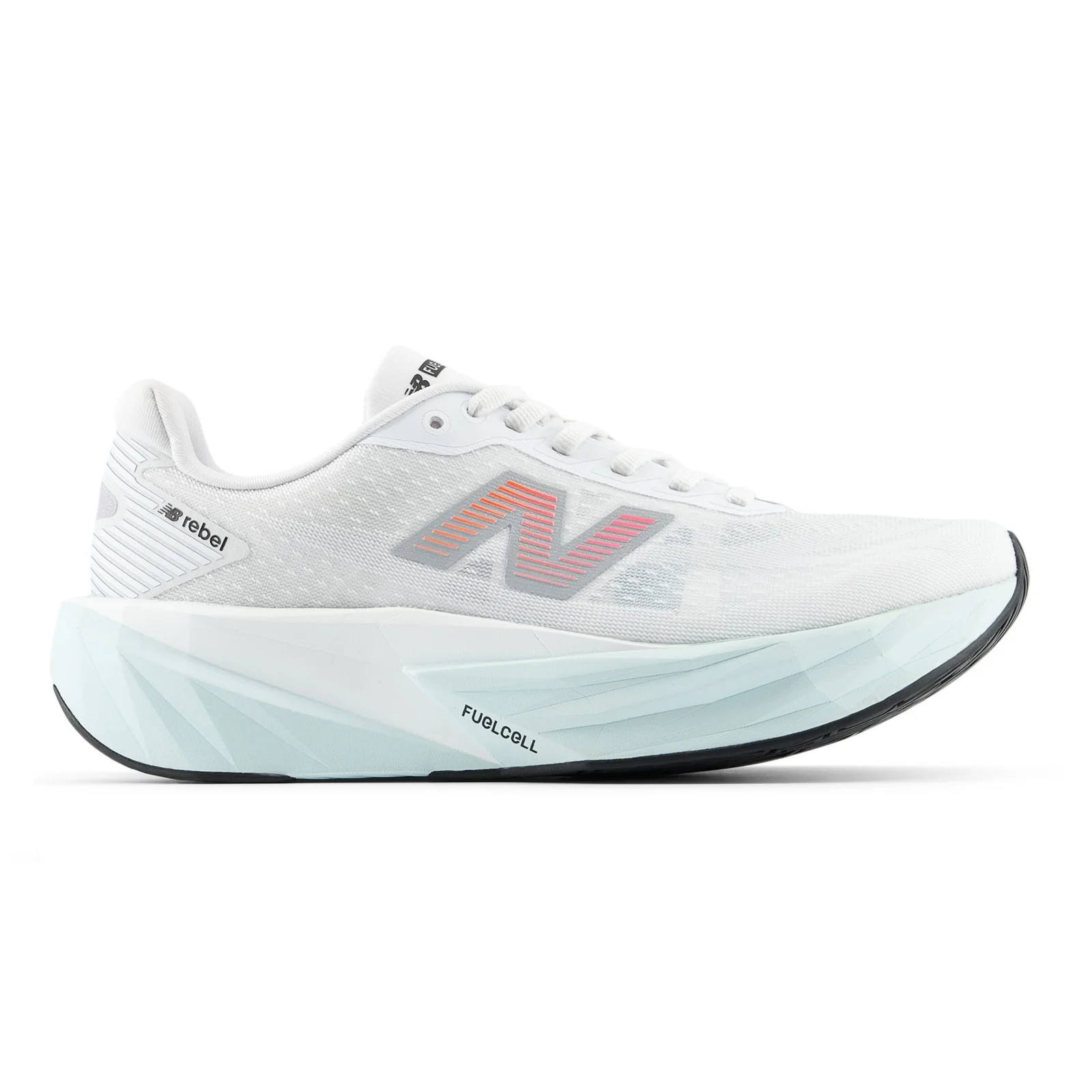 New Balance FuelCell Rebel v5 | NB White / Pink Heat / Glint Blue | Womens - Ekiden Sports
