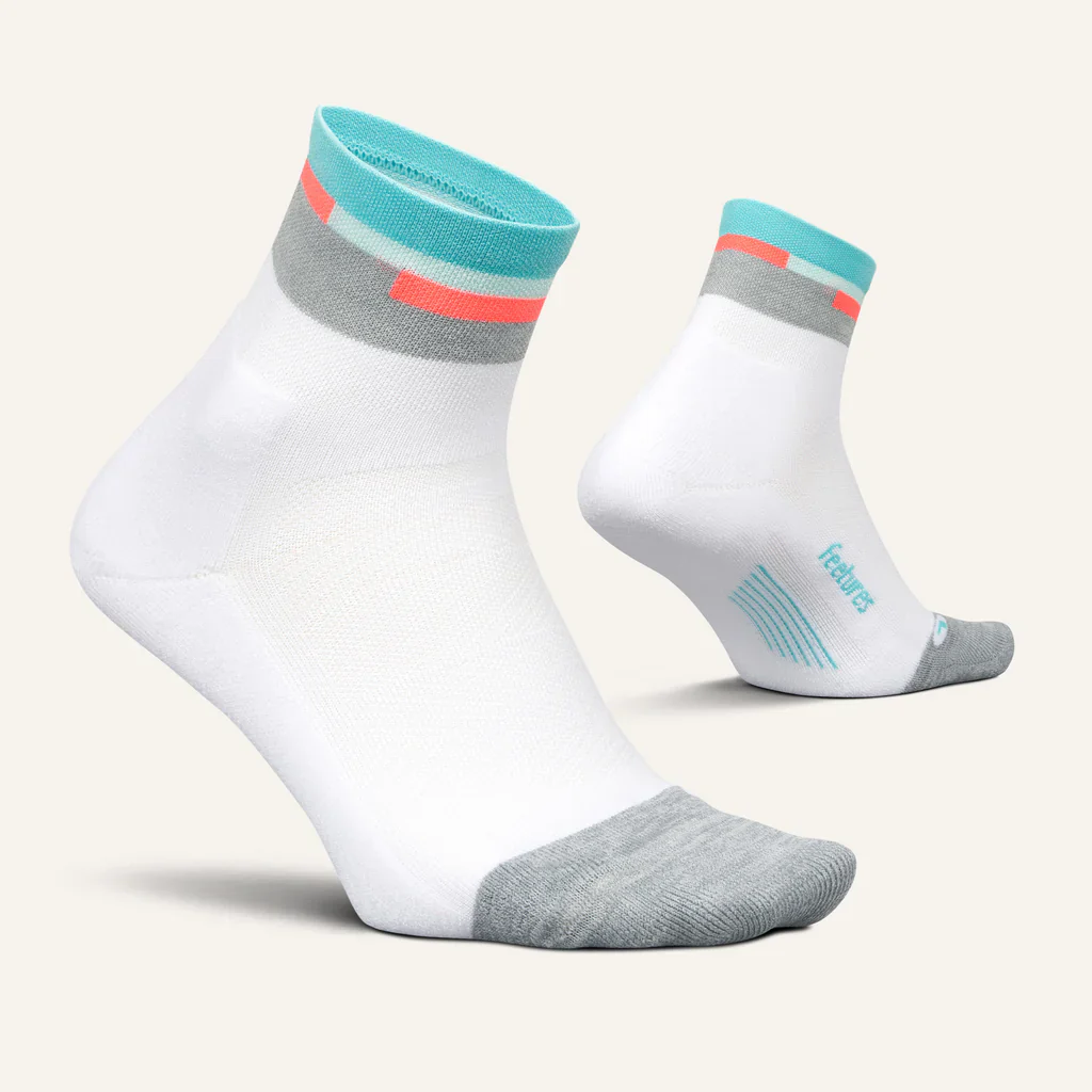 Feetures Elite | Light Cushion | Quarter Length | Aquatic White - Ekiden Sports