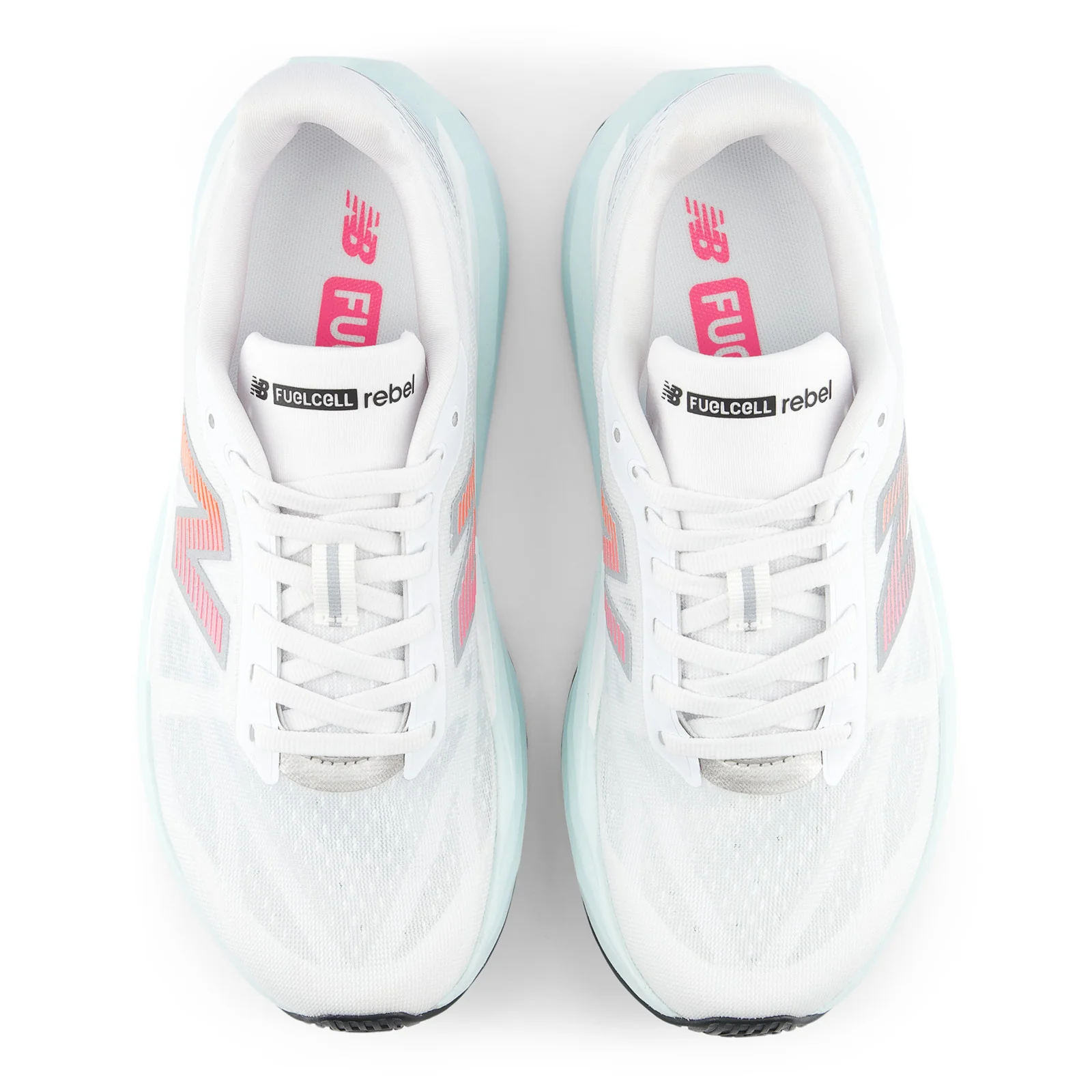New Balance FuelCell Rebel v5 | NB White / Pink Heat / Glint Blue | Womens - Ekiden Sports