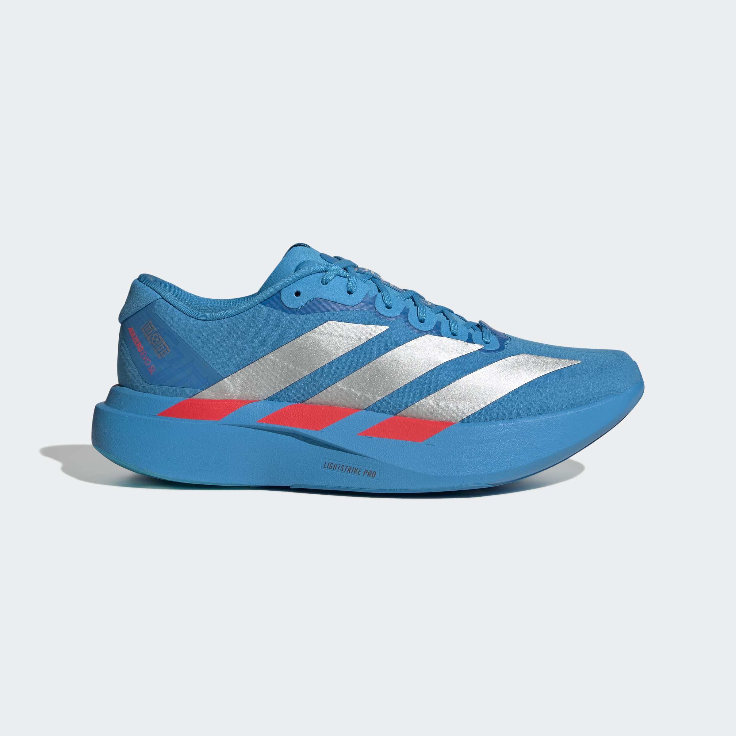 adidas Adizero Evo SL Woven | Solar Blue / Silver Metallic / Lucid Red | Mens - Ekiden Sports