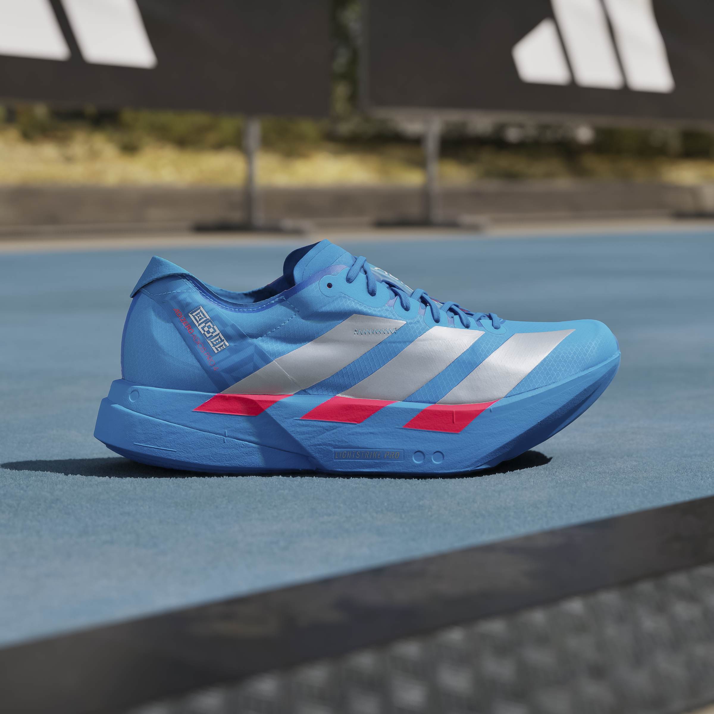 adidas Adizero Adios Pro 4 | Solar Blue / Silver Metallic / Lucid Red | Mens - Ekiden Sports