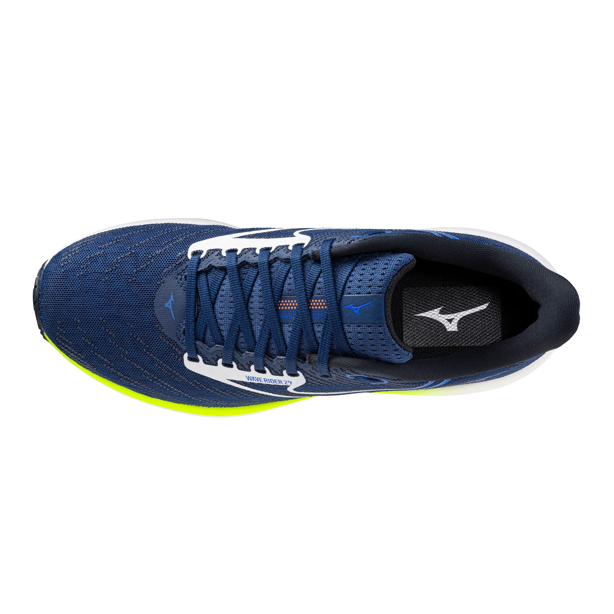 Mizuno Wave Rider 29 | Estate Blue / White / Lightning Yellow | Mens - Ekiden Sports